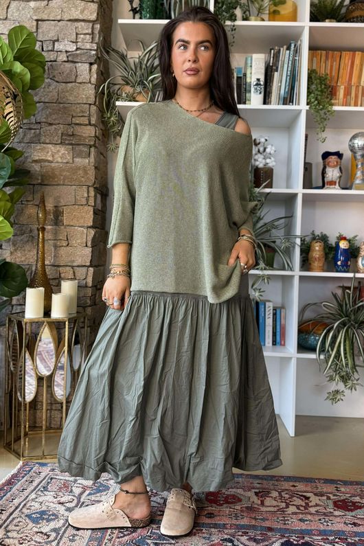 Paloma Bubble Hem Layering Dress Soft Khaki